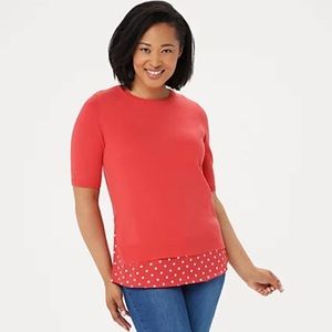 Isaac Mizrahi Elbow Sleeve Sweater Polka Dot Hem S
